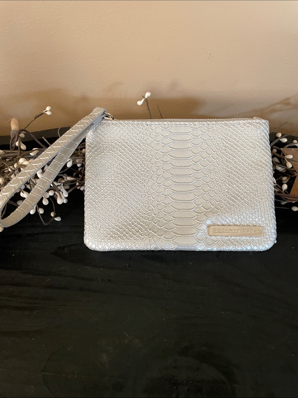NEW Rodan + Fields Silver Embossed Snakeskin Wristlet - 7”x5”